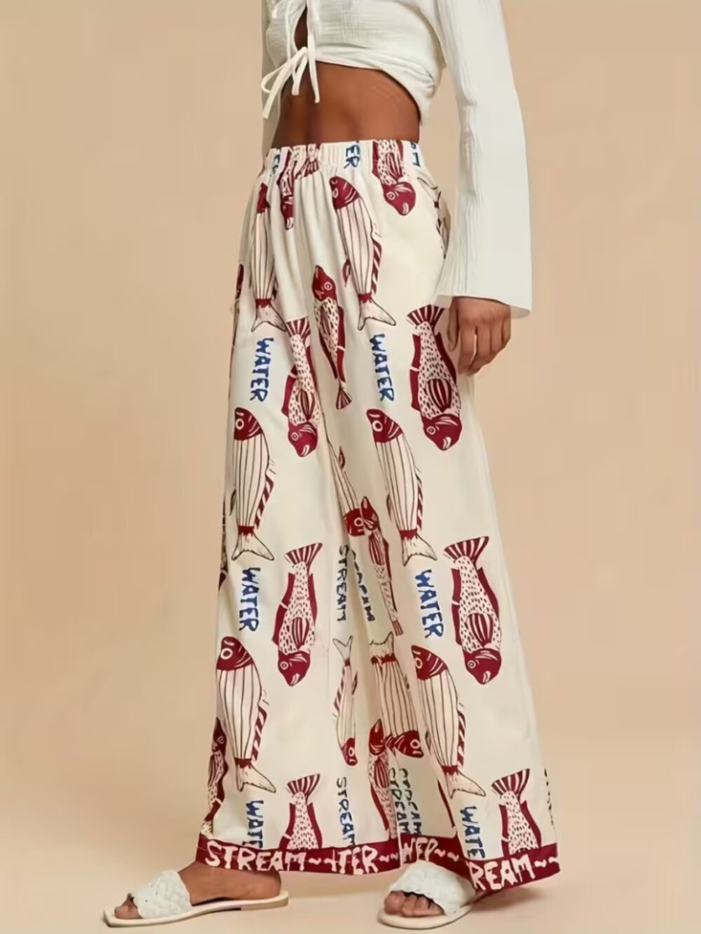 Women's Bohemian Fish Print Loose Wide-Leg Pants/Vacation/Casual